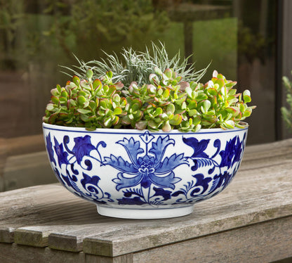 Blue and White Chinoiserie Bowl Planter, 9 Inch