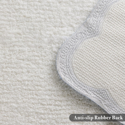 White Scalloped Bath Mat with Blue Piping