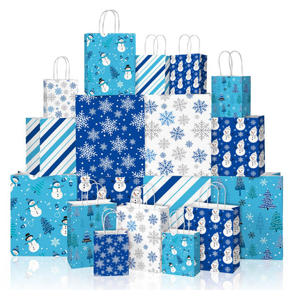 Blue Toile Christmas Kraft Gift Bags, Set of 18
