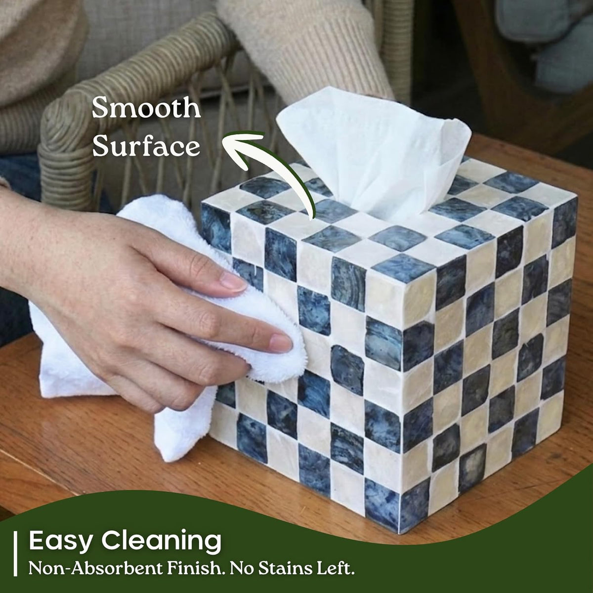 Navy Capiz Square Tissue Box Cover