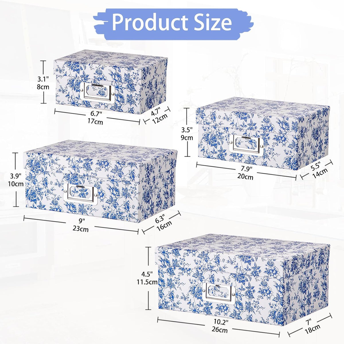Blue and White Floral Nested Storage Boxes