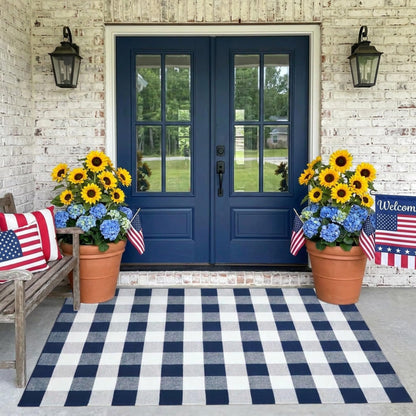 SEEKSEE Blue Buffalo Plaid Porch Rug, 27.5x43