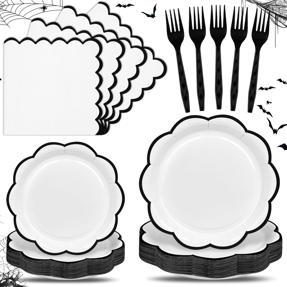 Blue Scalloped Paper Plates and Napkins, Serves 24