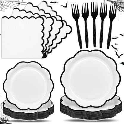 Blue Scalloped Paper Plates and Napkins, Serves 24