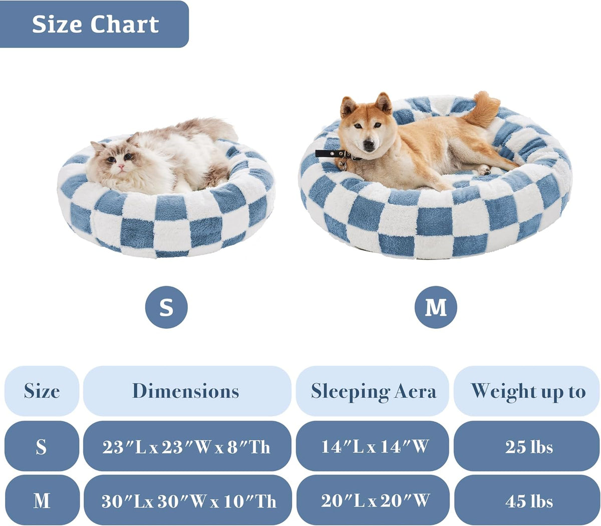 Blue Checkered Round Dog Bed
