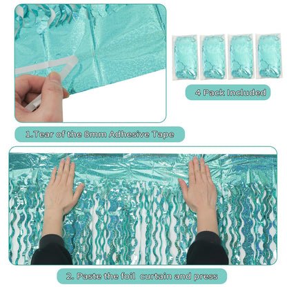 Navy Blue Foil Fringe Curtains, 4 Pack
