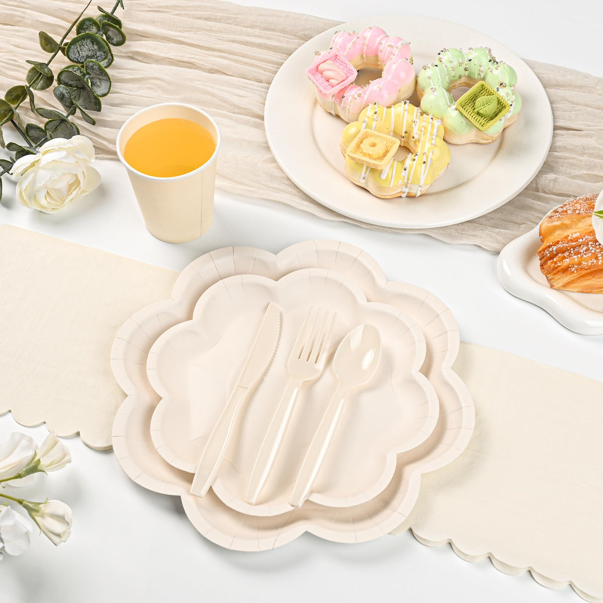 Blue and White Paper Tableware Set, Serves 50
