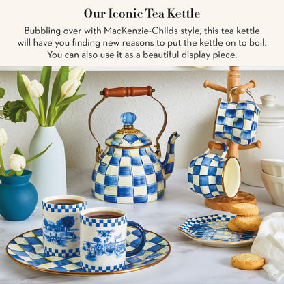 MacKenzie-Childs Enamel Tea Kettle, Royal Check