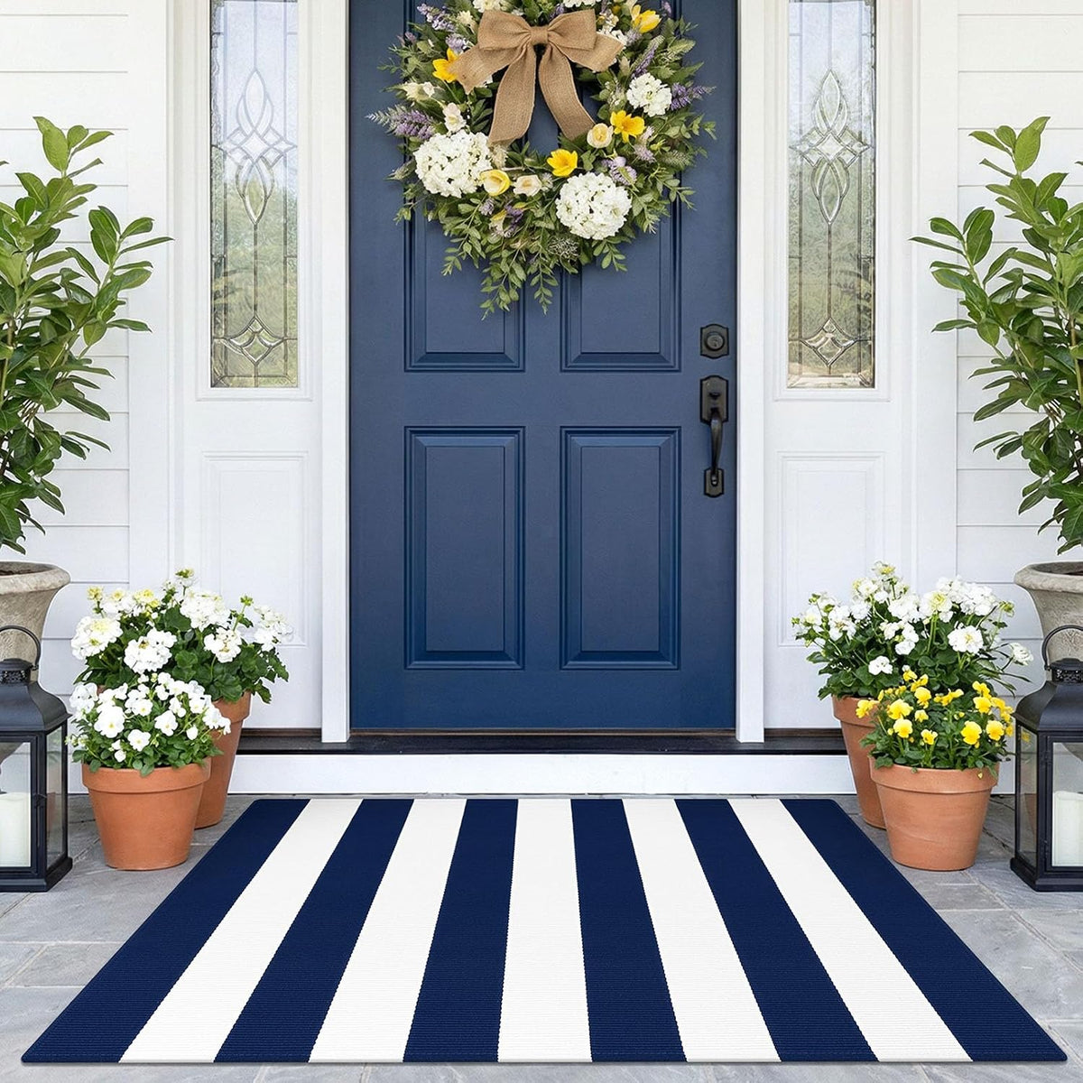 Navy and White Striped Cotton Rug, 28x43