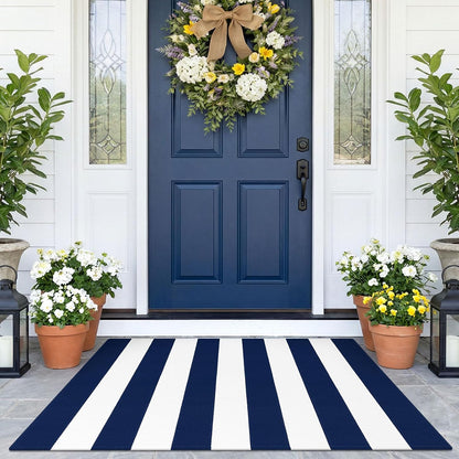 Navy and White Striped Cotton Rug, 28x43