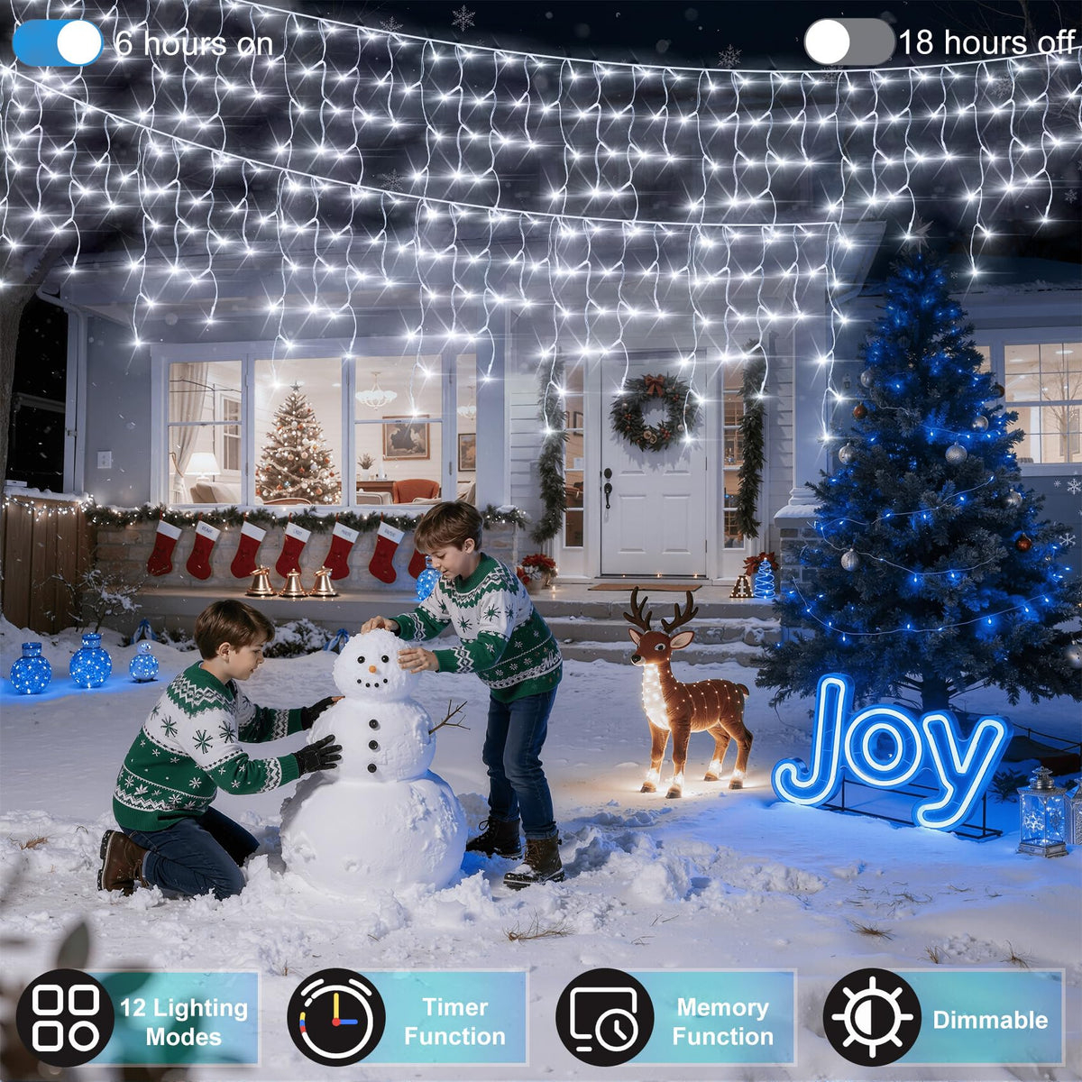Blue and Cool White Icicle Lights, 164 ft