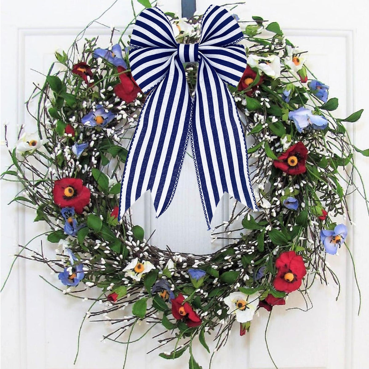 Royal Blue and White Striped Wired Ribbon, 2.5 Inch