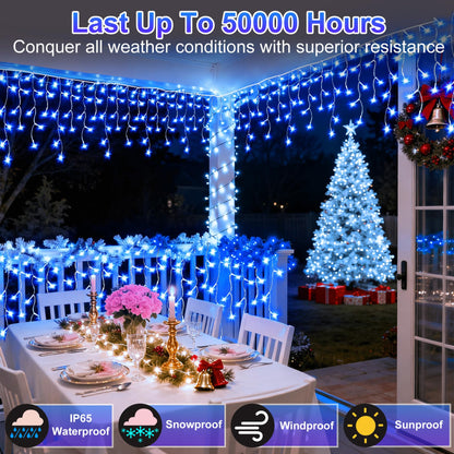 Blue and Cool White Icicle Lights, 164 ft