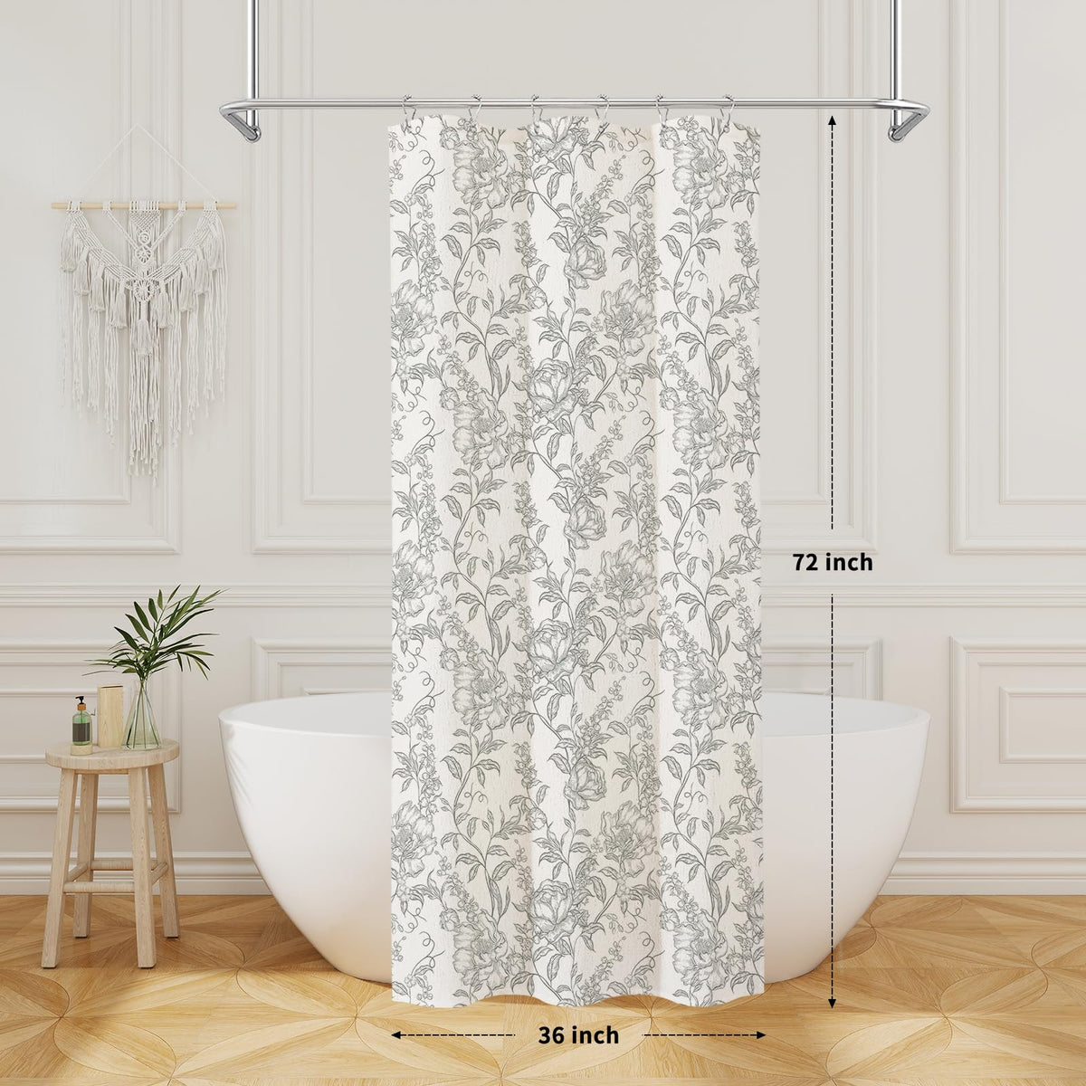 Blue Floral Linen Blend Shower Curtain