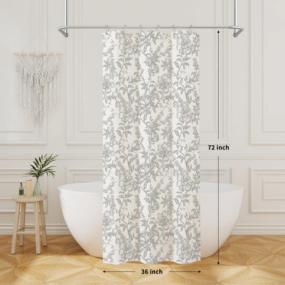 Blue Floral Linen Blend Shower Curtain