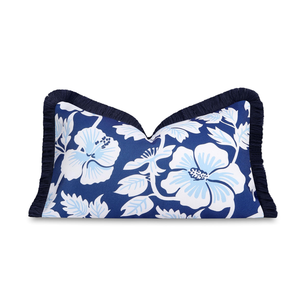Navy Greek Key Outdoor Lumbar Pillow Cover, 12x20