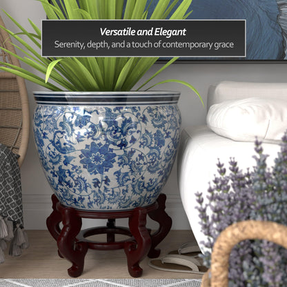 Ladies Blue and White Porcelain Fishbowl Planter