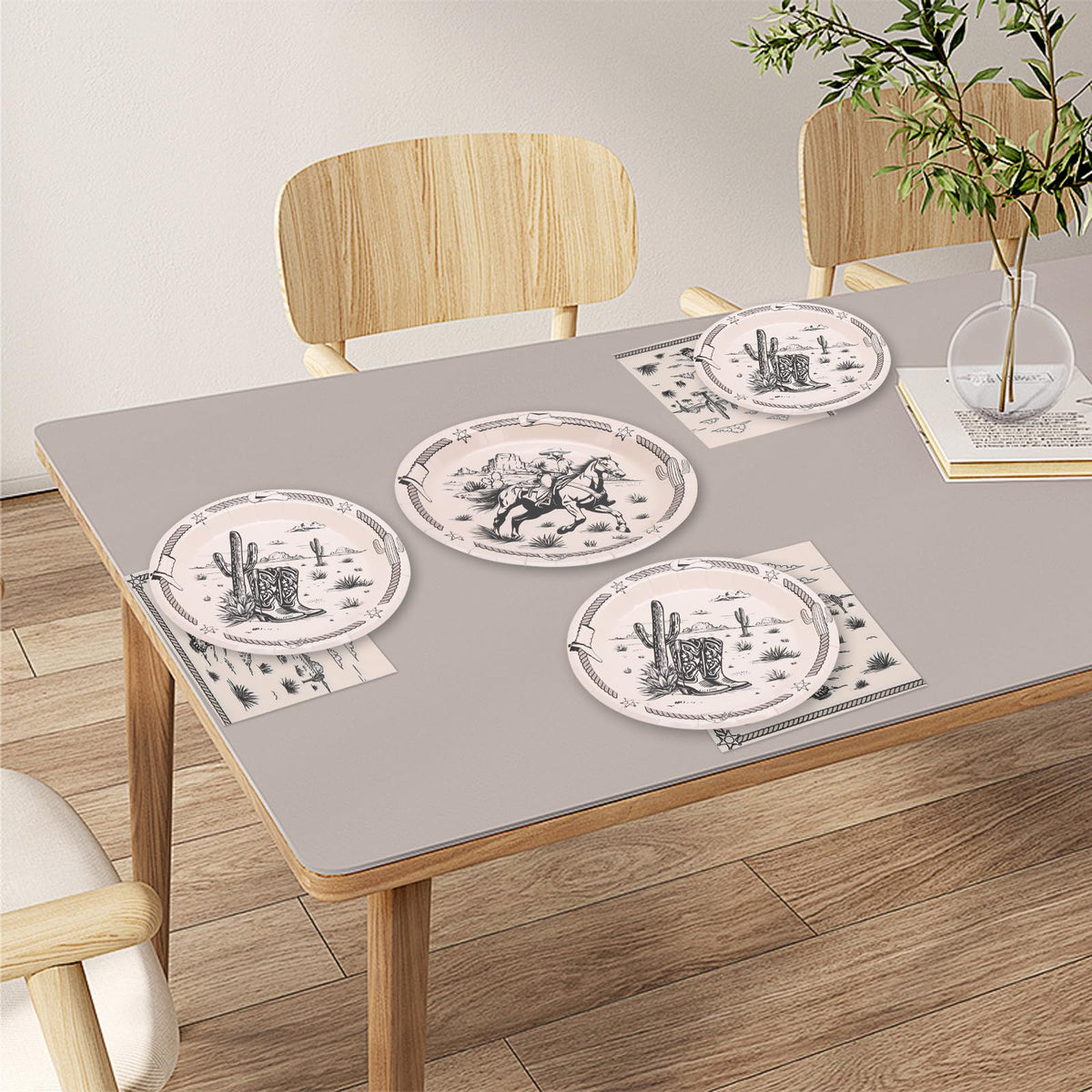 Blue and White Floral Paper Plates and Napkins, Serves 20