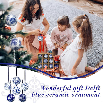 Blue and White Porcelain Christmas Balls, Set of 6 or 12