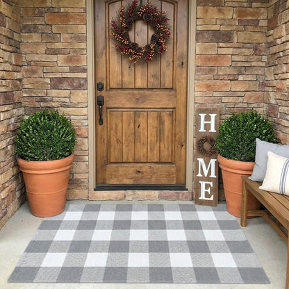 MUBIN Blue White Plaid Cotton Rug, 27.5x43