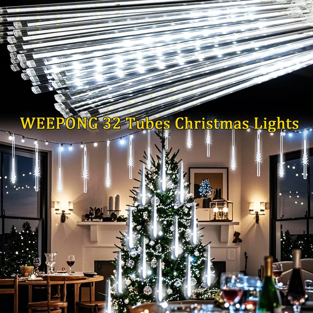 Blue Meteor Shower Christmas Lights, 8 Tubes