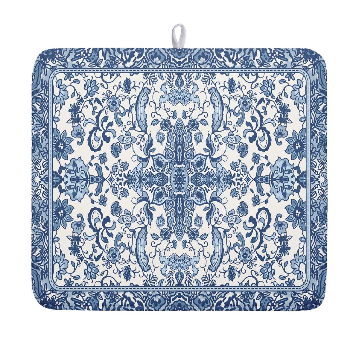 Blue Chinoiserie Floral Dish Drying Mat