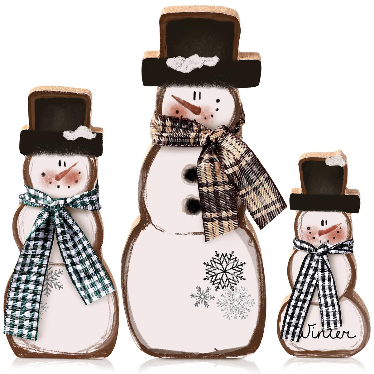 Chinoiserie Wooden Snowmen, Set of 3