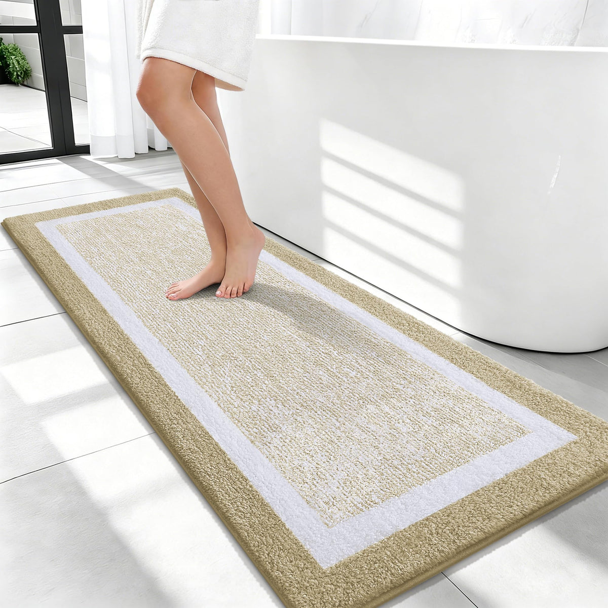 Navy and White Microfiber Bath Rug, 36 x 24