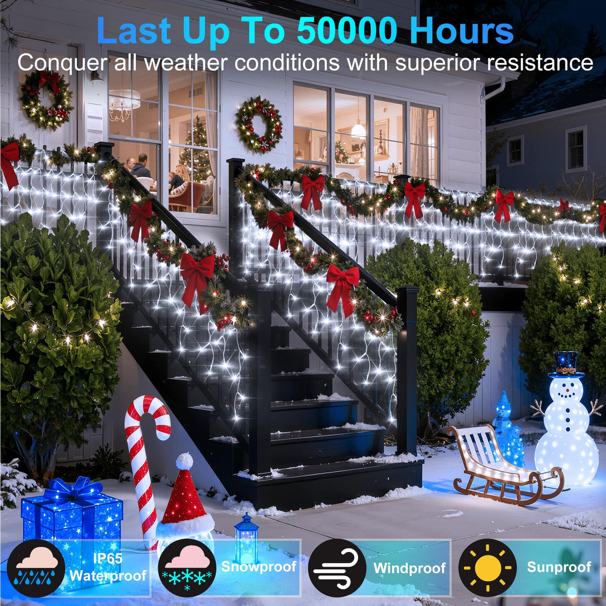 Blue and Cool White Icicle Lights, 164 ft