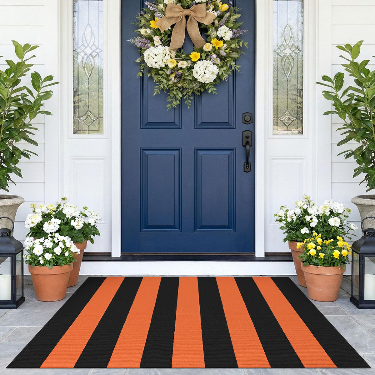 Navy and White Striped Cotton Rug, 28x43