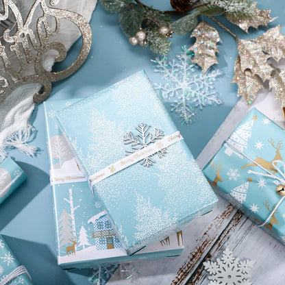 Christmas Wrapping Paper Rolls, Blue and Silver, 4 Rolls