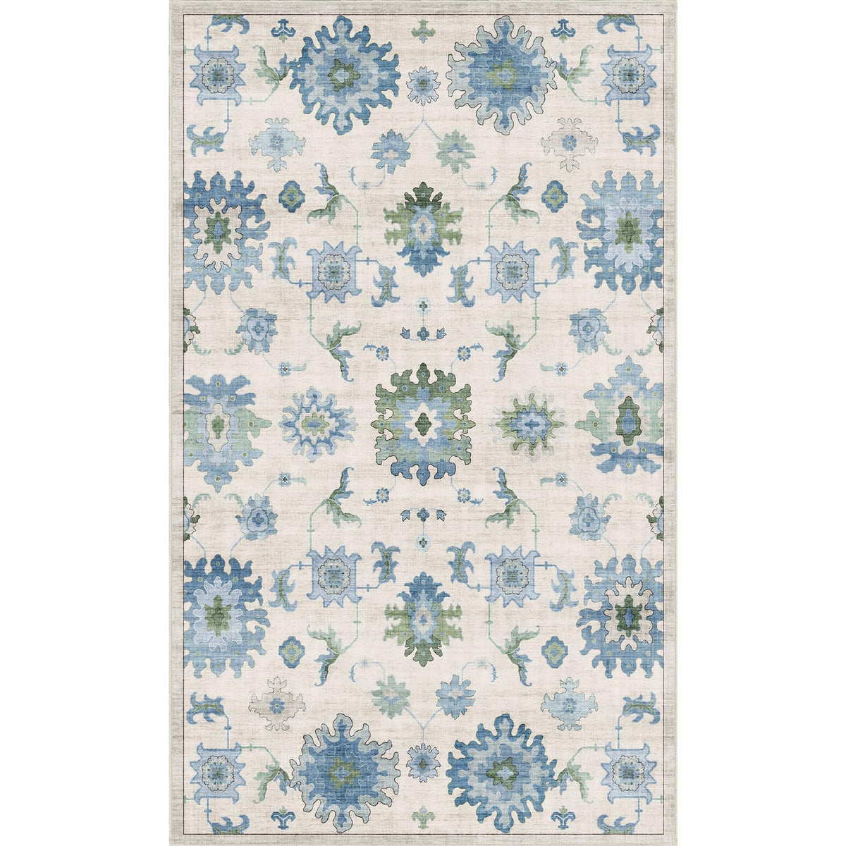 Washable Area Rug, Delft Blue Vintage Floral