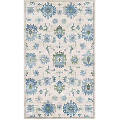Washable Area Rug, Delft Blue Vintage Floral