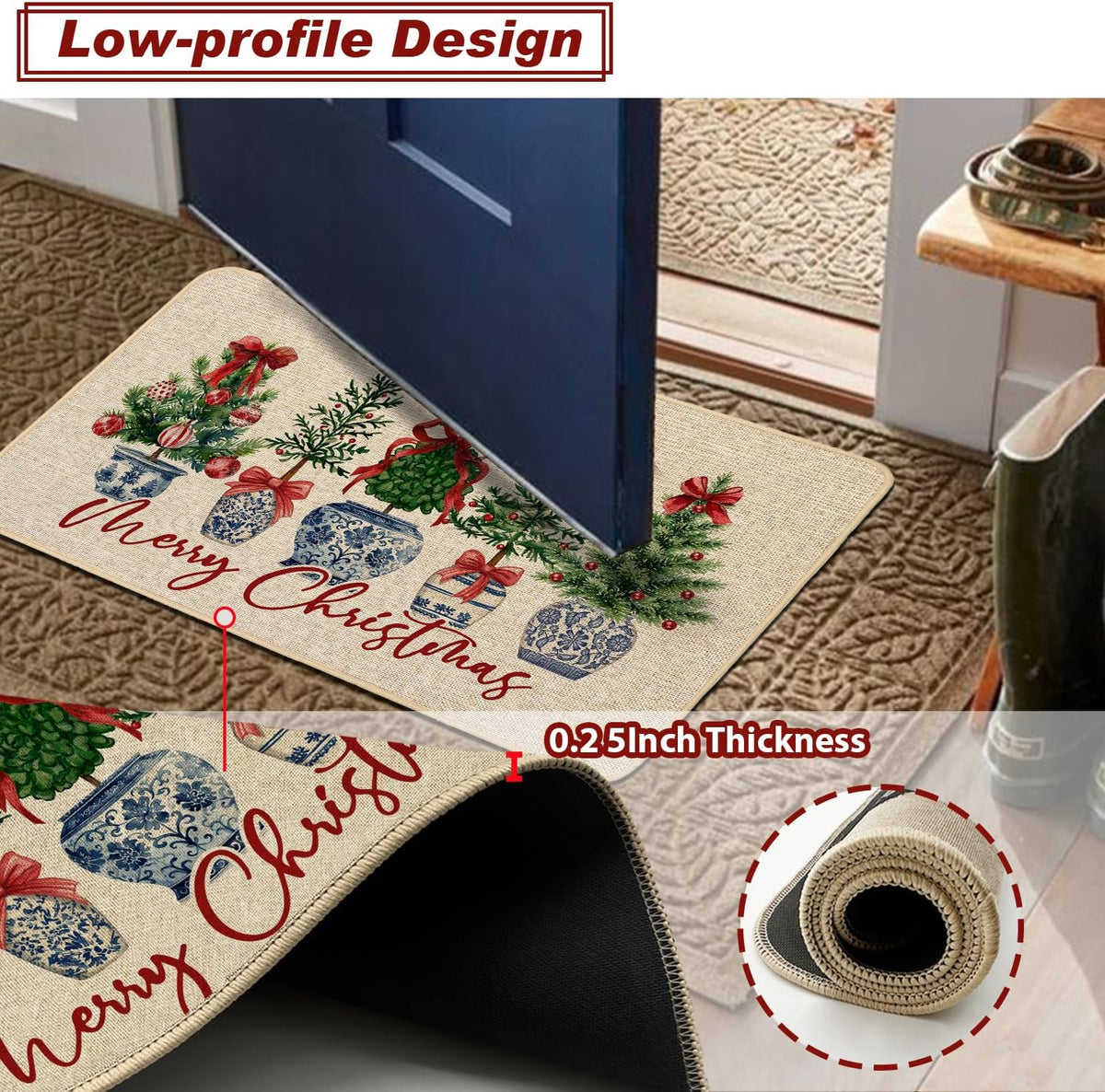 Chinoiserie Christmas Doormat, 17 x 29 Inch