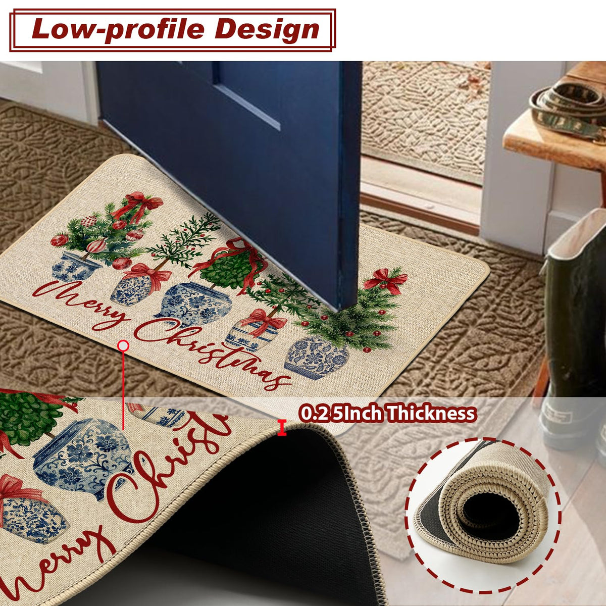 Chinoiserie Christmas Doormat, 17 x 29 Inch
