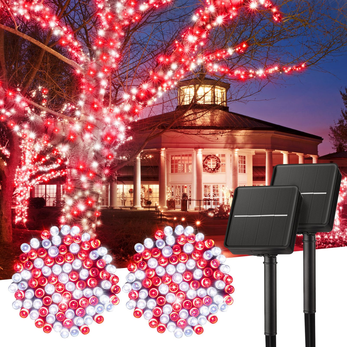 Solar Christmas String Lights, 100 LED, 40 ft