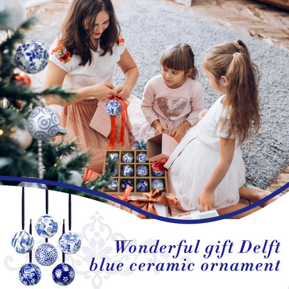 Blue and White Porcelain Christmas Balls, Set of 6 or 12