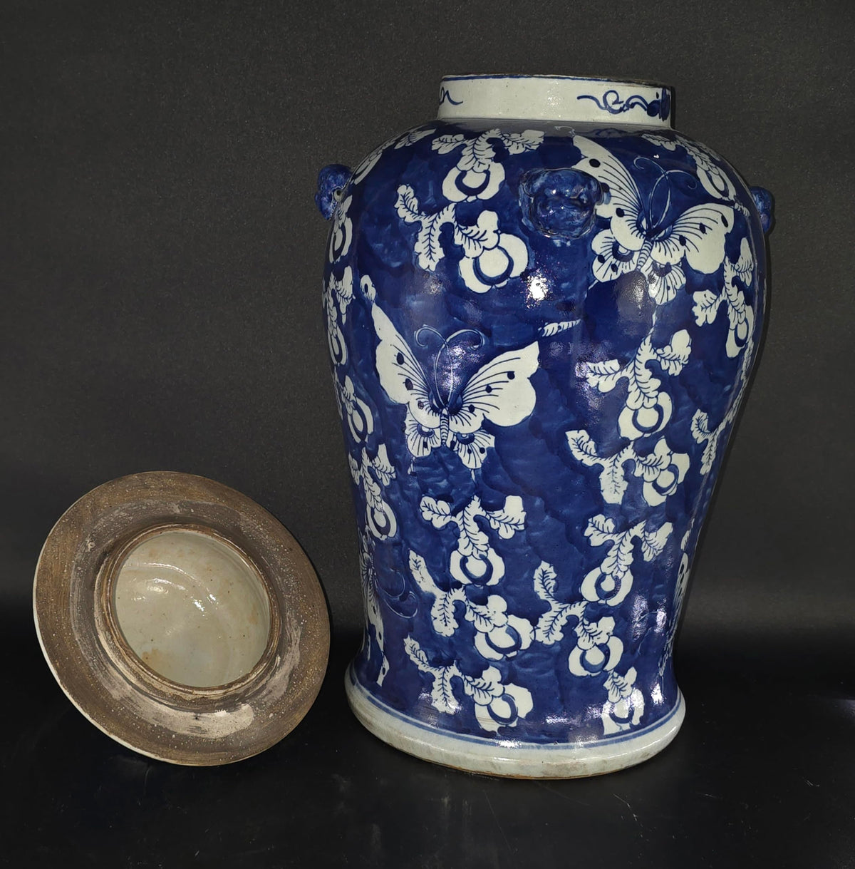 Blue and White Lotus Ginger Jar, 19 Inch