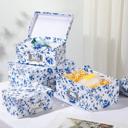 Blue and White Floral Nested Storage Boxes