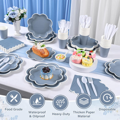 Blue and White Paper Tableware Set, Serves 50