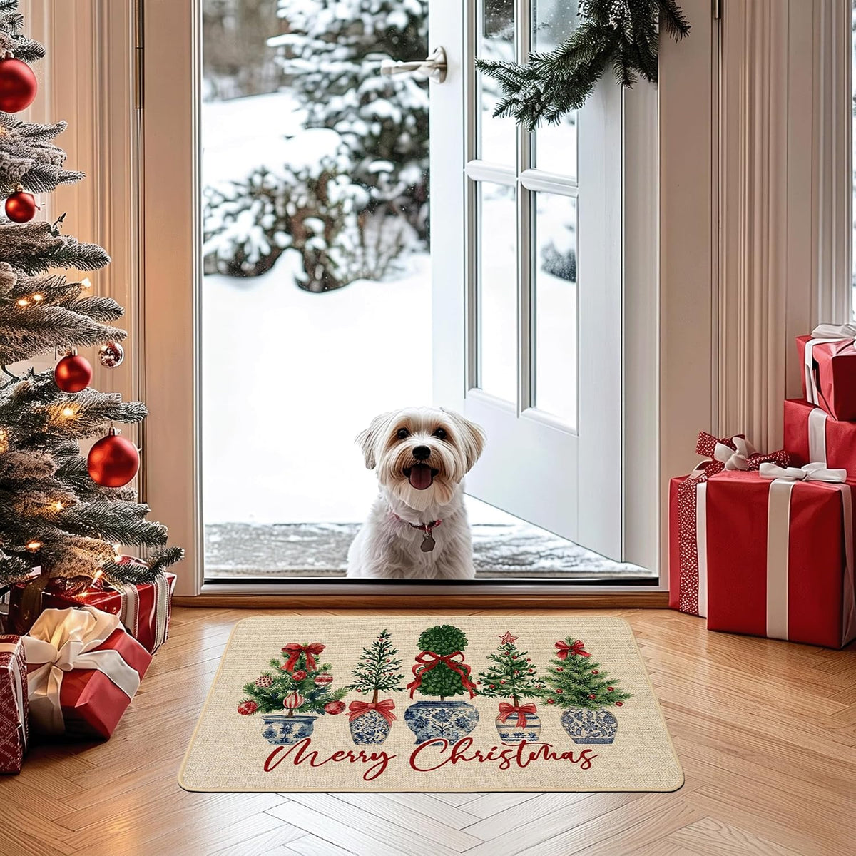 Chinoiserie Christmas Doormat, 17 x 29 Inch