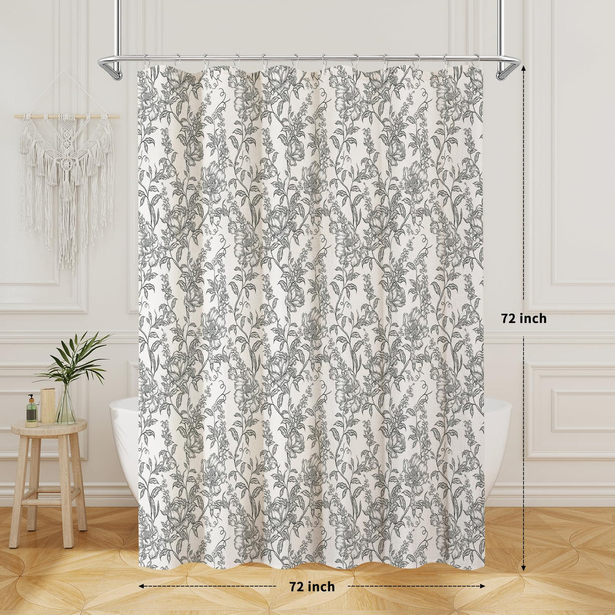 Blue Floral Linen Blend Shower Curtain