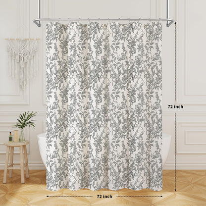 Blue Floral Linen Blend Shower Curtain