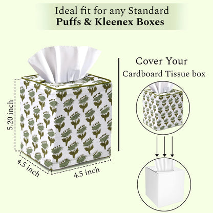Block Print Cotton Tissue Box Cover, Apatite Blue