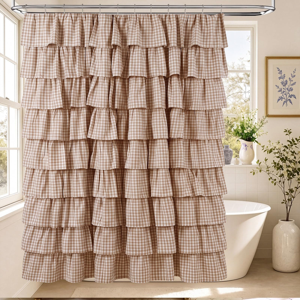 Ruffled Gingham Shower Curtain, 72 x 72