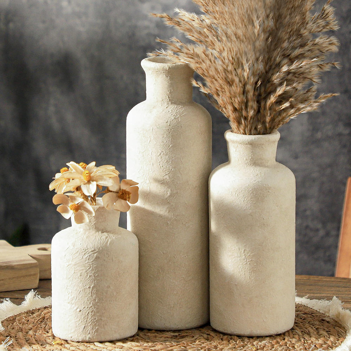 Vintage Blue and White Ceramic Vases, Set of 3