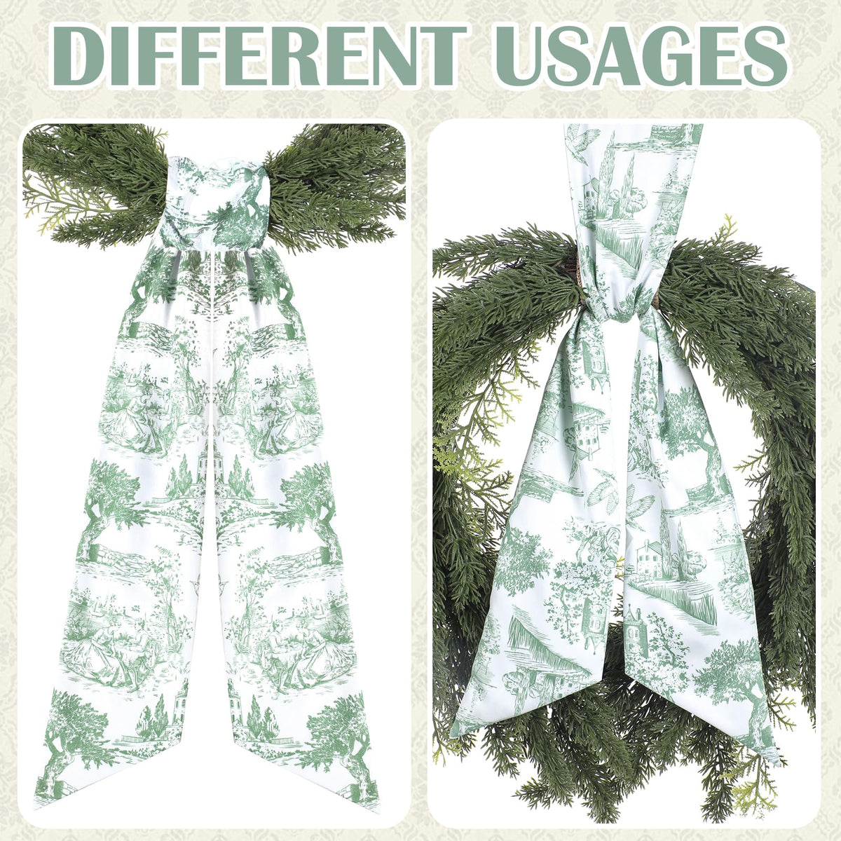 Blue French Toile Wreath Sash, Set of 2