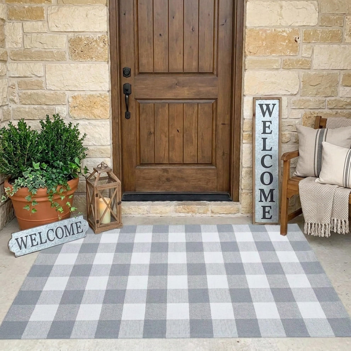 MUBIN Blue White Plaid Cotton Rug, 27.5x43