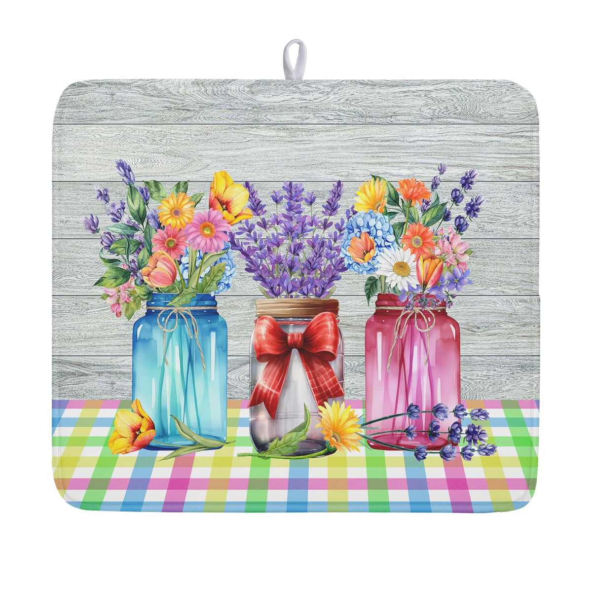 Blue Chinoiserie Floral Dish Drying Mat