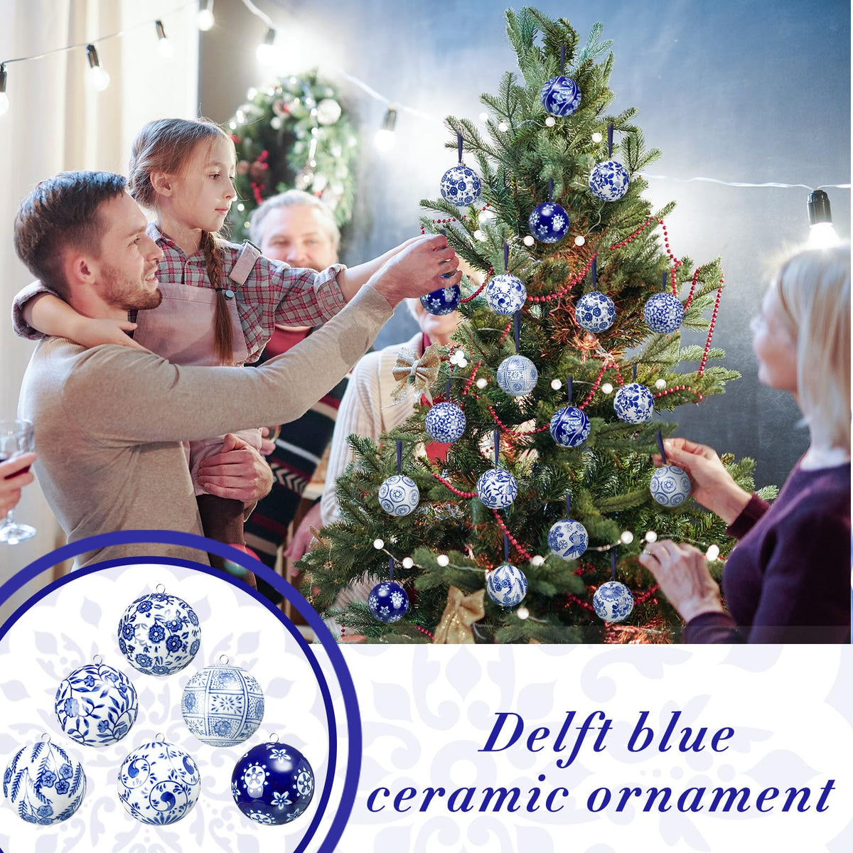 Blue and White Porcelain Christmas Balls, Set of 6 or 12